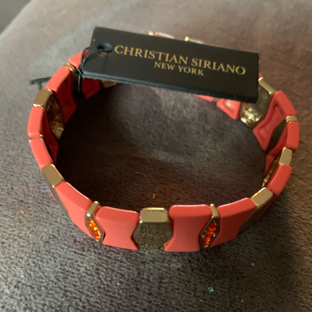 Nwt Christian Siriano Gold Tone And Coral Enamel Stretch Bracelet